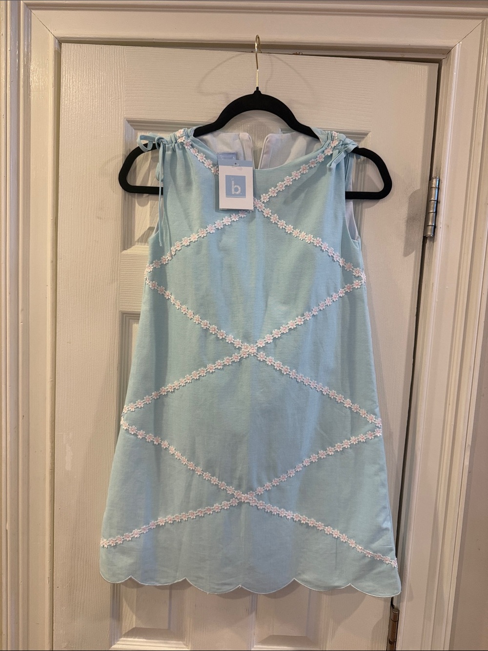 bella bliss Light Blue Sleeveless Girls Dress with White Daisy Trim
